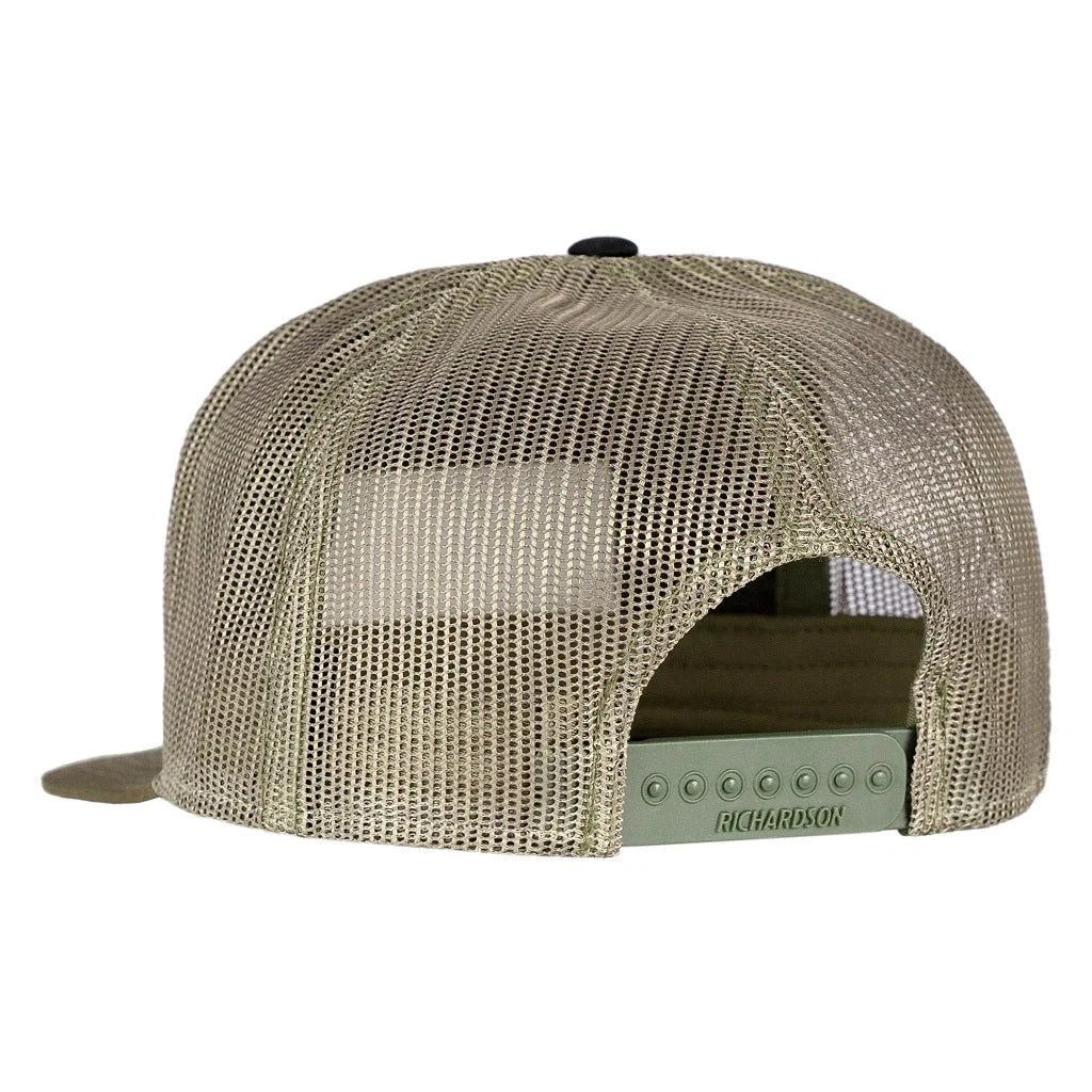 Hat - Camo/Black with worker patch (7 panel trucker)